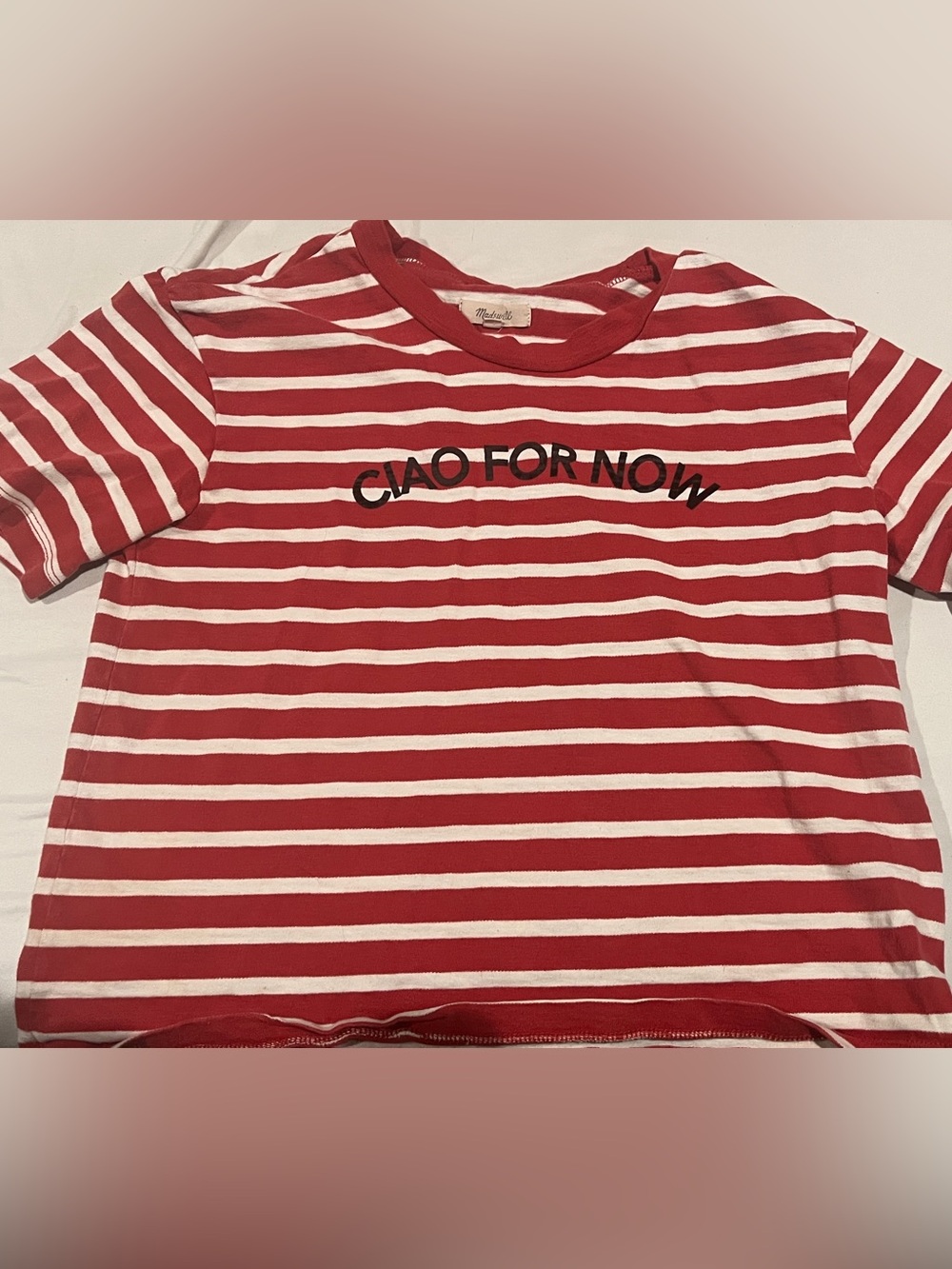 Madewell Red and White Striped Tee with "Ciao For Now" Graphic